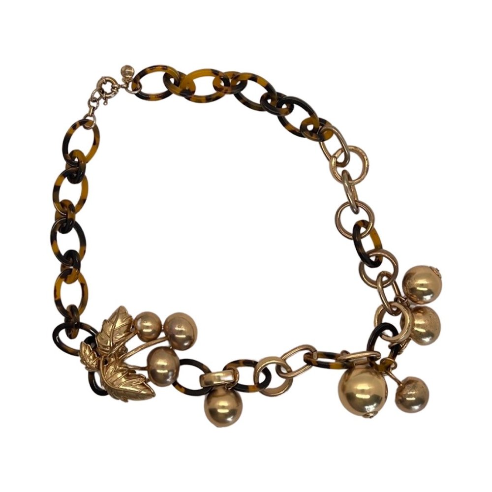 J.Crew Gold Cherries Faux Tortoise Shell Link Chain Statement Necklace
